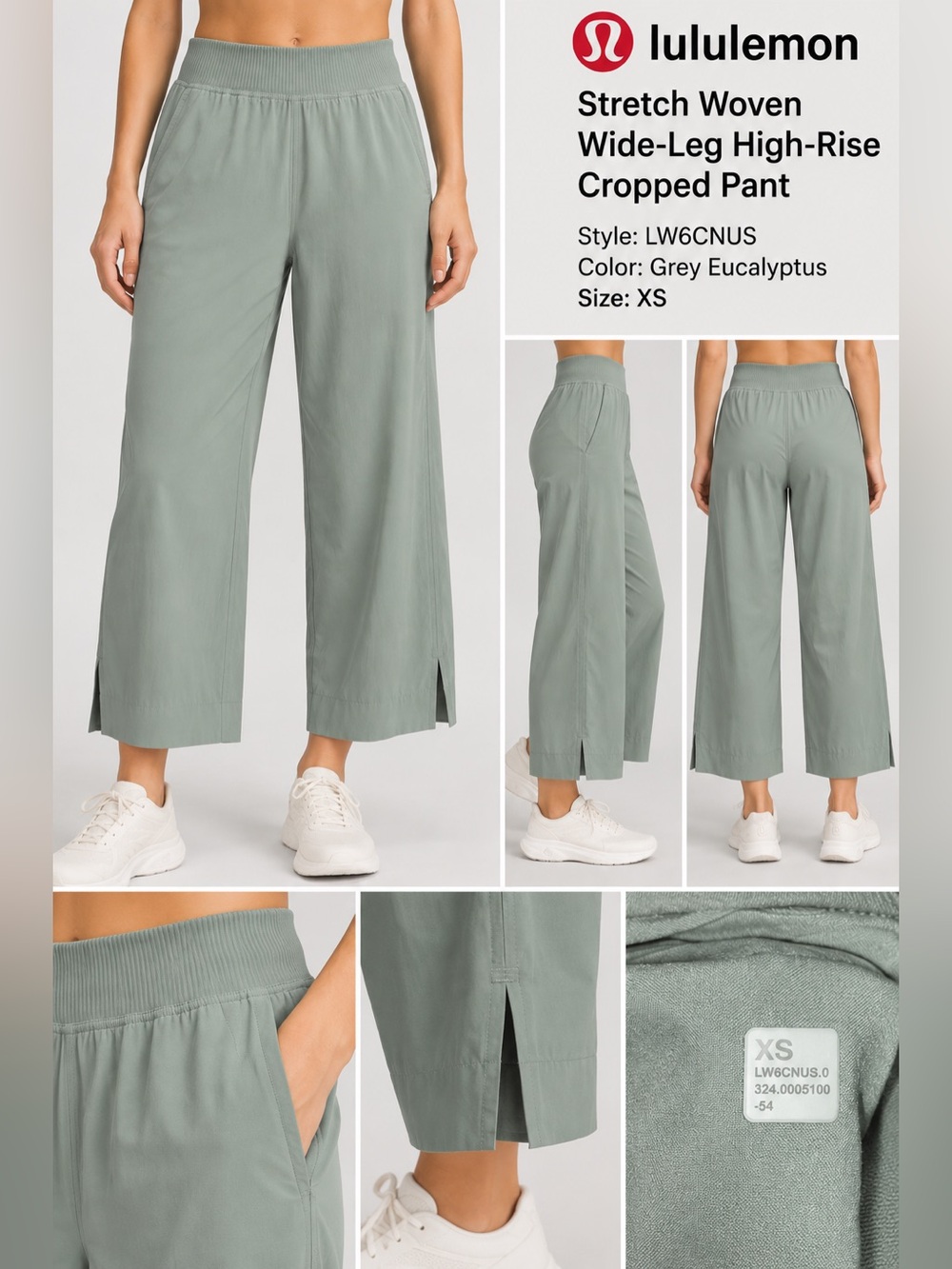 Lululemon 2023 Stretch Woven Wide Leg High Rise Crop Grey Eucalyptus XS